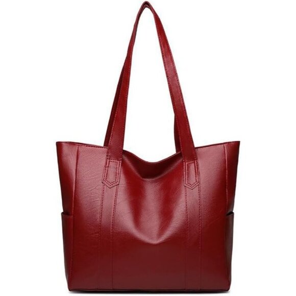 🆕 Women Red PU Leather Big Purses Tote ladies Waterproof Statement Shoulder Bag - Picture 6 of 9